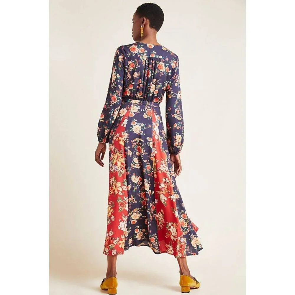 Farm Rio Wrap Gracia Dress Navy Floral Maxi 1X $275 - Picture 4 of 10